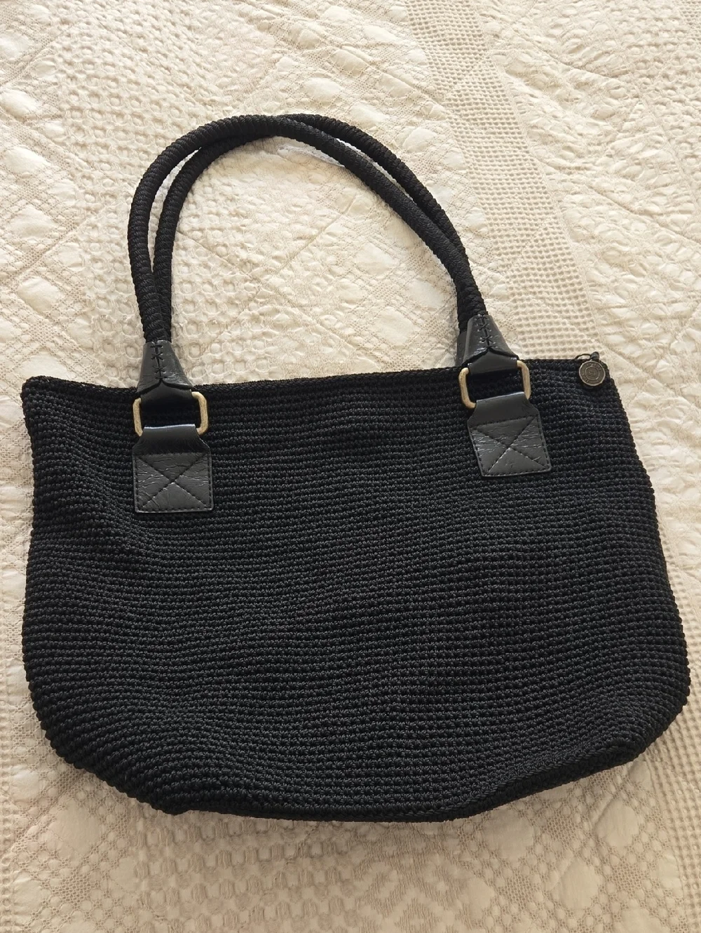 The Sak Black Woven Knit Tote Bag - Classic Normcore Minimalist